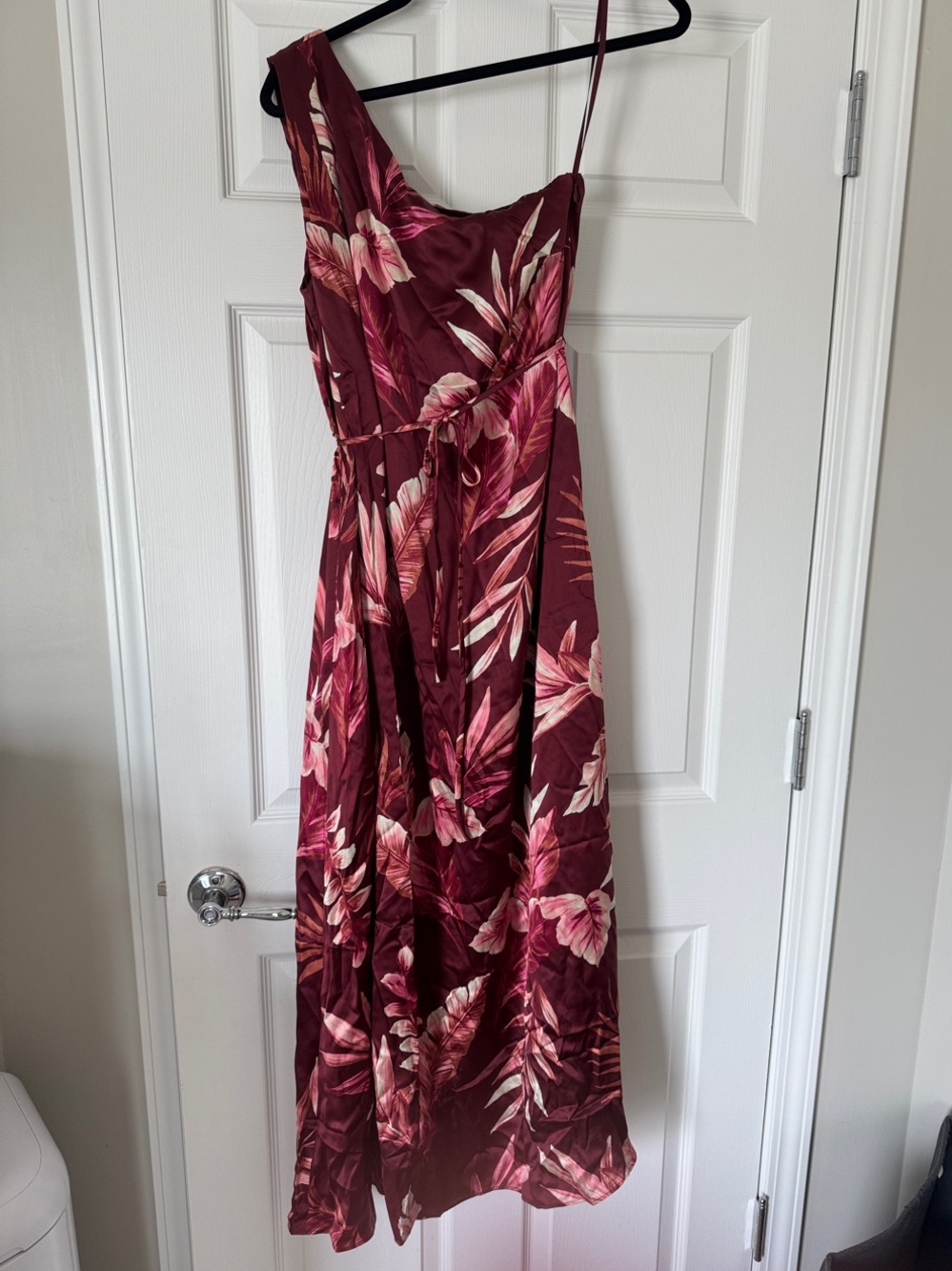 Women’s Silk Floral One-Shoulder Burgundy Maxi Dress